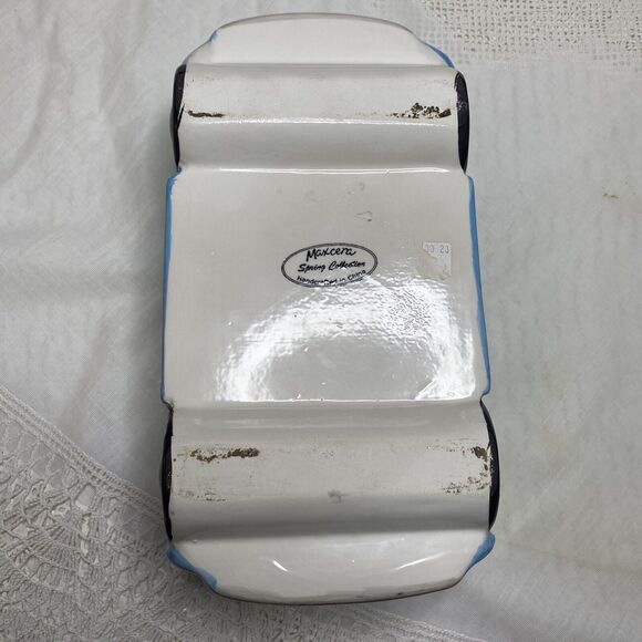 Vtg Maxcera Cookie Jar Volkswagen Beetle VW Bug Car Blue Ceramic Spring Flowers - Picture 7 of 10